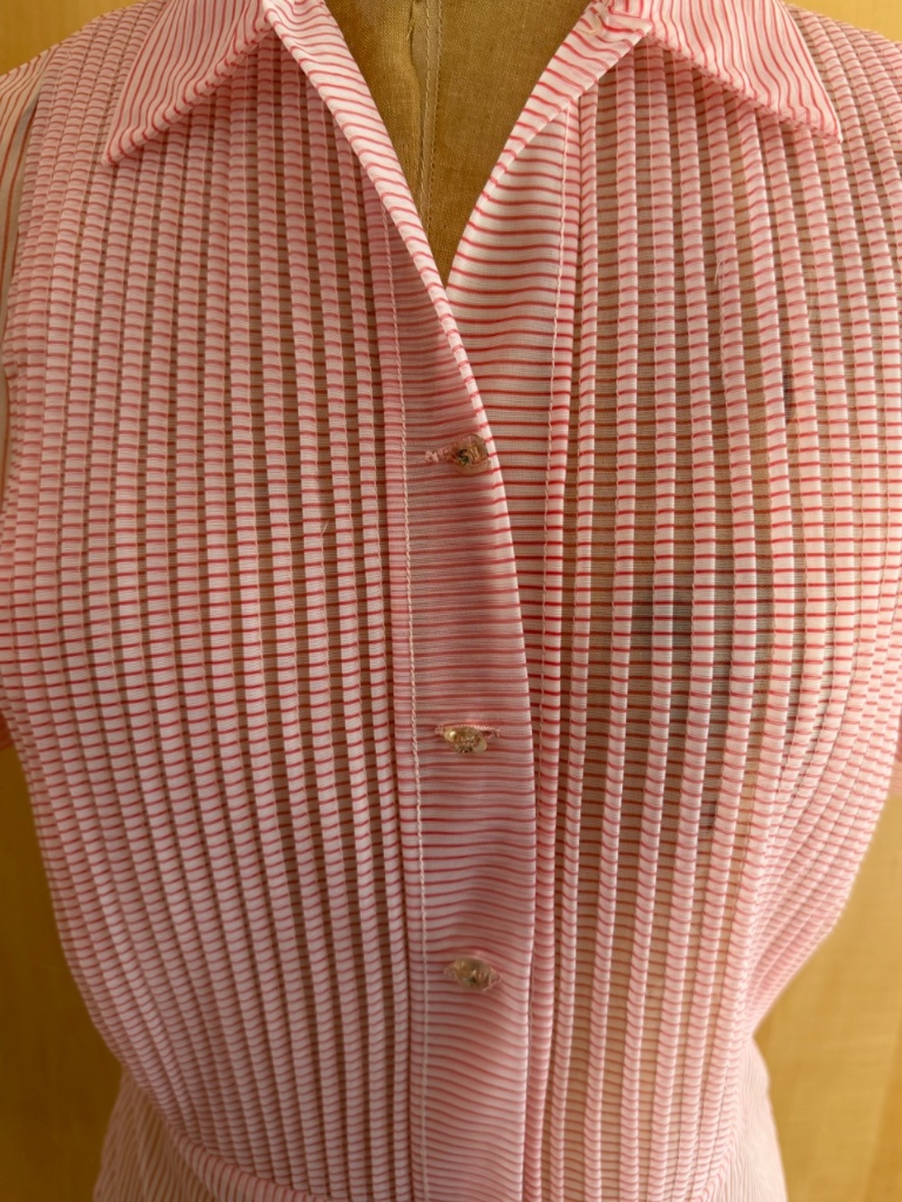 1950s Red and White Nylon Blouse